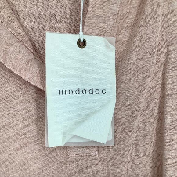 Mododoc Womens XS Pink Peach Slub Jersey Easy Polo Tee Shirt Long Sleeve MM35-7 - Picture 7 of 11